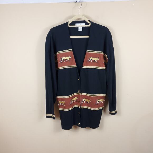 Vintage Lisa International Panther Button Cardigan Size L - Picture 1 of 9